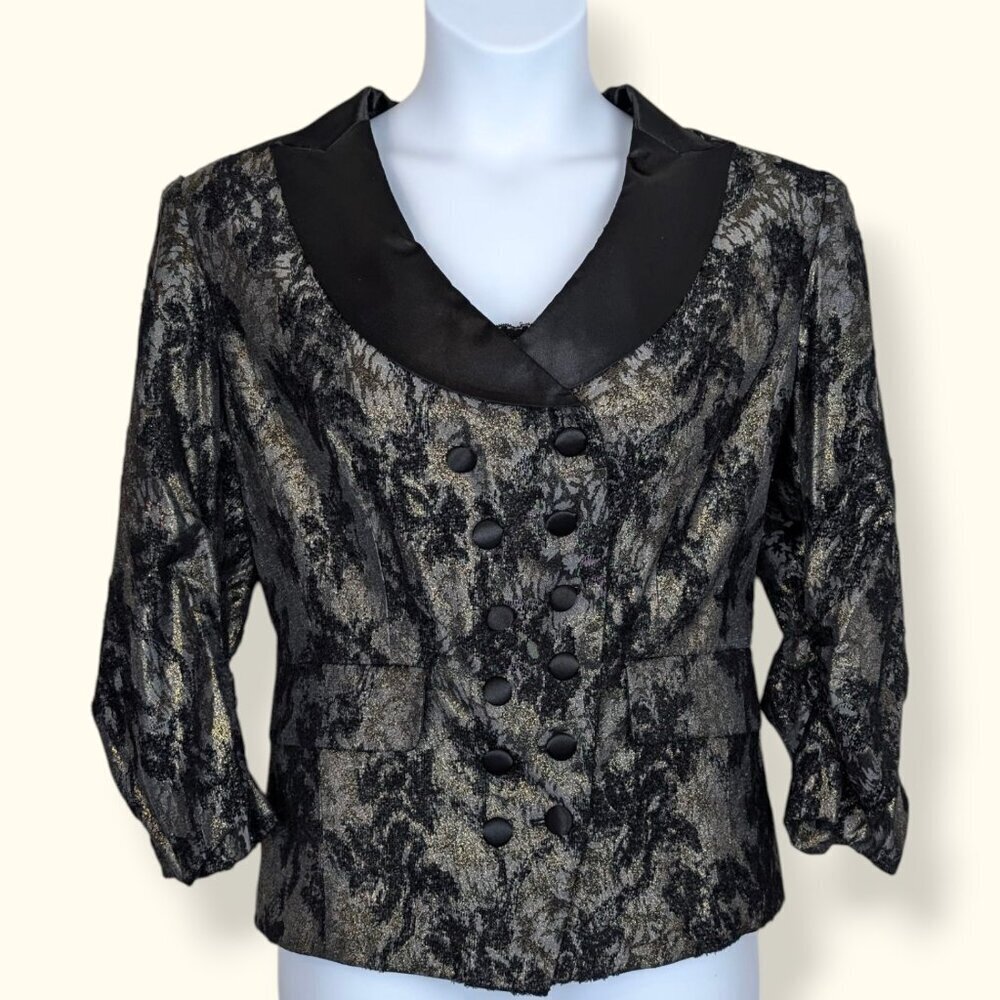 V. Bianca Nygard Metallic Floral Tux Blazer